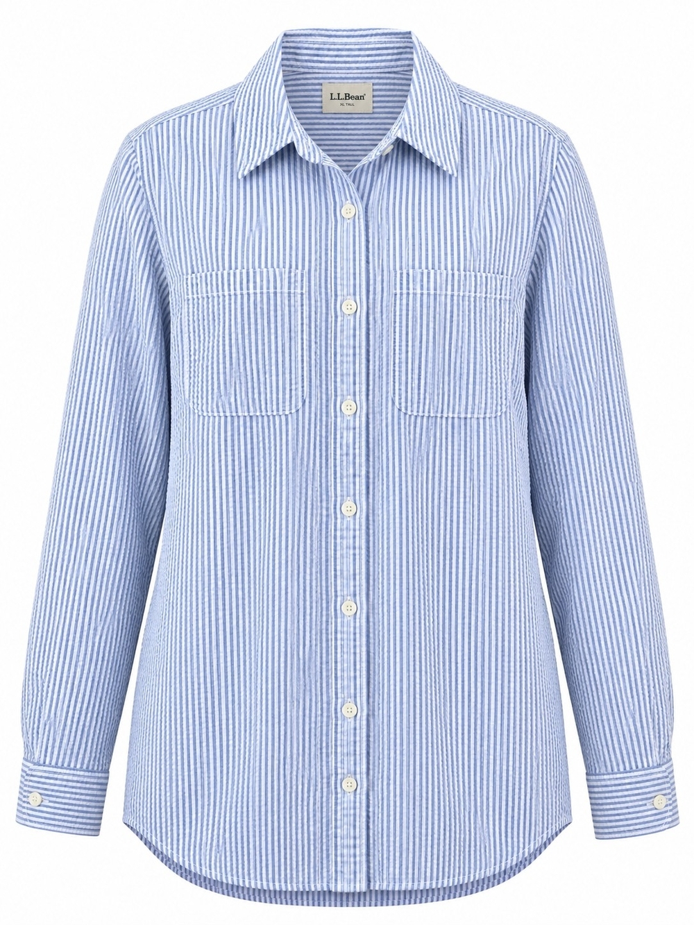 L.L.Bean | Blue White Seersucker Button Down Shirt Cotton Coastal | XL Tall